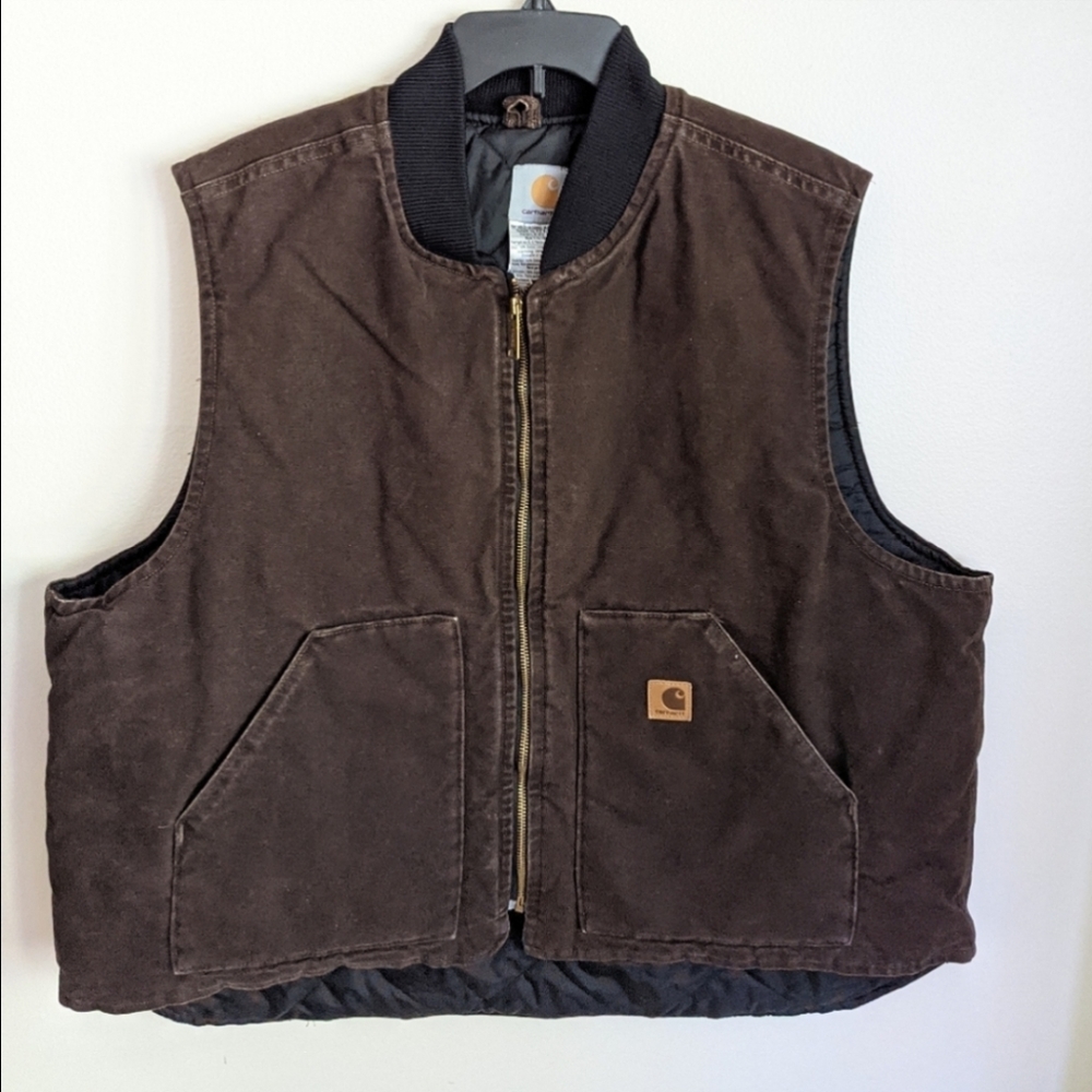 Carhartt XXL Sandstone Duck Dark Brown Vest